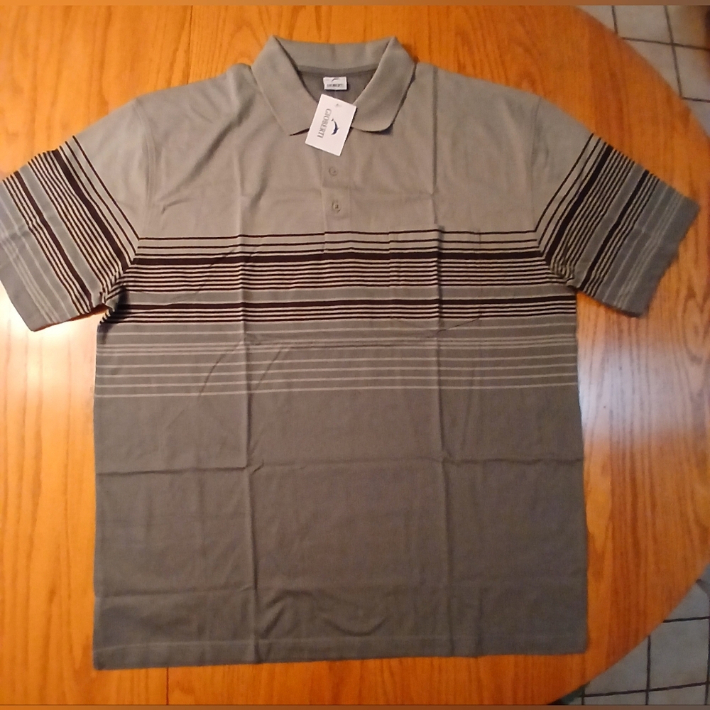 Gioberti NWT Size 2XL Gray Striped Men's Polo Shirt W/Pocket.